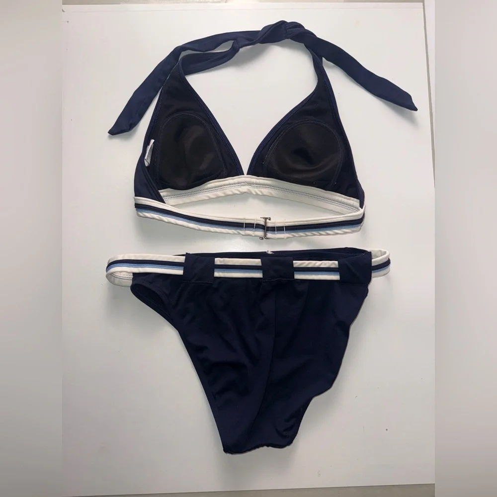 JAG Blue and White Bikini Set EUC Size‎ Medium Buckle Accent Beach Resortwear